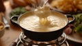 Creamy cheese fondue ready for dipping, with a rich, delicious cheese pull, perfect for a gourmet gathering Royalty Free Stock Photo