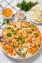 creamy cheesy chicken almond casserole, top view