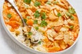 creamy cheesy chicken almond casserole, top view