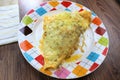 Creamy cheesy tortilla baked dish with ground meat and mozzarella cheese for a family dinner