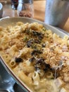 Creamy and cheezy macaroni with mushroom and truffle sauce