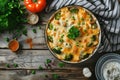 Creamy chicken and broccoli bake in a casserole dish. Generative AI Royalty Free Stock Photo