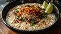Creamy Chicken Congee, Fresh Lime Garnish Royalty Free Stock Photo