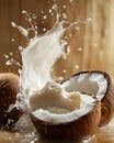 Creamy Coconut Milk Splashing Dynamically Against Warm Brown Background Royalty Free Stock Photo