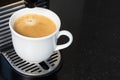 Creamy coffee in espresso machine.