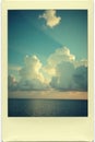 Creamy colored border, slightly shadowed corners, realistic polaroid style , shadow, overlay