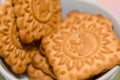 Creamy cookies in a plate. Sweets. Children`s favorite food.