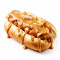 Creamy And Crunchy Hot Dog Covered In Caramel Sauce