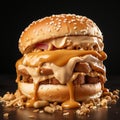 Creamy And Crunchy Peanut Butter Burger On Black Background
