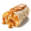 Creamy And Crunchy Peanut Butter Burrito With A Light Orange And Red Sauce