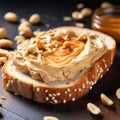 Creamy And Crunchy Peanut Butter Spread On Toast - Stock Image