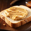 Creamy And Crunchy Peanut Butter Toast On Wooden Table