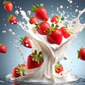 Creamy Delight: Milk or Yogurt Splash with Strawberries in a Wholesome 3D Rendering