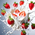 Creamy Delight: Milk or Yogurt Splash with Strawberries in a Wholesome 3D Rendering