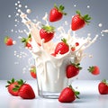 Creamy Delight: Milk or Yogurt Splash with Strawberries in a Wholesome 3D Rendering Royalty Free Stock Photo