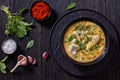 Fish chowder with cod, green peas, potatoes Royalty Free Stock Photo