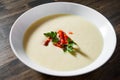 Creamy fish soup with salmon, potatoes, onions, cauliflower and carrots Royalty Free Stock Photo