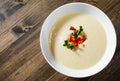 Creamy fish soup with salmon, potatoes, onions, cauliflower and carrots Royalty Free Stock Photo