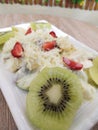 Creamy fruit salad dessert Royalty Free Stock Photo