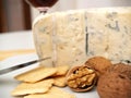 Creamy gorgonzola cheese, nuts, and biscuits Royalty Free Stock Photo