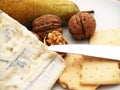 Creamy gorgonzola cheese, nuts, and biscuits Royalty Free Stock Photo