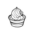 Creamy green matcha ice cream soft serve in glass, hand draw sketch vector.