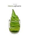 Creamy green matcha icecream soft serve in glass, vector