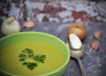 Creamy green peas soup. Royalty Free Stock Photo