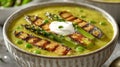 Creamy Green Soup with Grilled Tofu Royalty Free Stock Photo