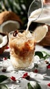 Creamy iced coffee with coconut and milk pour over ice Royalty Free Stock Photo