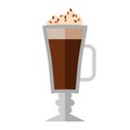 creamy Irish coffee in a glass cup with foam. Eps 10. hot chocolate latte in a glass cup. coffee with caramel