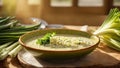 Creamy leek soup in the kitchen meal food dinner bowl lunch