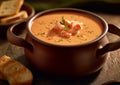 Creamy lobster and shrimps bisque traditional soup.Macro.AI Generative