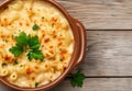 Creamy mac and cheese in a ceramic dish Royalty Free Stock Photo