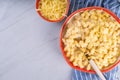 Creamy mac and cheese with ingredients for cooking Royalty Free Stock Photo