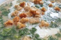 Creamy mushroom soup puree with croutons and dill Royalty Free Stock Photo