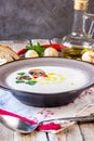 Creamy Mushroom Soup on rustic wooden table Royalty Free Stock Photo