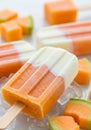 Creamy Orange and White Cantaloupe Popsicles on Ice Royalty Free Stock Photo