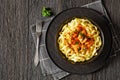 Creamy Paprika Pork Chunks over tagliatelle noodle Royalty Free Stock Photo