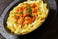 Creamy Paprika Pork Chunks over tagliatelle noodle Royalty Free Stock Photo