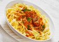 Creamy Paprika Pork Chunks over tagliatelle noodle Royalty Free Stock Photo