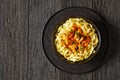 Creamy Paprika Pork Chunks over tagliatelle noodle Royalty Free Stock Photo