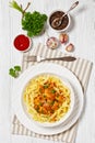 Creamy Paprika Pork Chunks over tagliatelle noodle Royalty Free Stock Photo