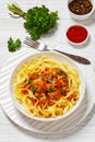 Creamy Paprika Pork Chunks over tagliatelle noodle Royalty Free Stock Photo