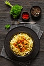 Creamy Paprika Pork Chunks over tagliatelle noodle Royalty Free Stock Photo