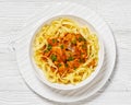 Creamy Paprika Pork Chunks over tagliatelle noodle Royalty Free Stock Photo