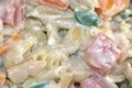 Creamy pasta with fruit cocktail macro Royalty Free Stock Photo