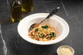 Creamy pasta with shrimp and spinach Royalty Free Stock Photo