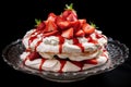 Creamy Pavlova strawberry plate. Generate Ai Royalty Free Stock Photo