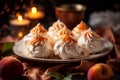 Creamy Peach meringue fruits. Generate Ai Royalty Free Stock Photo